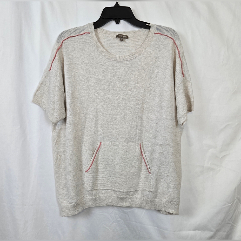 Lilla P Ivory Pink Seam Kangaroo Pocket Short Sleeve Lightweightโ Sweater Large